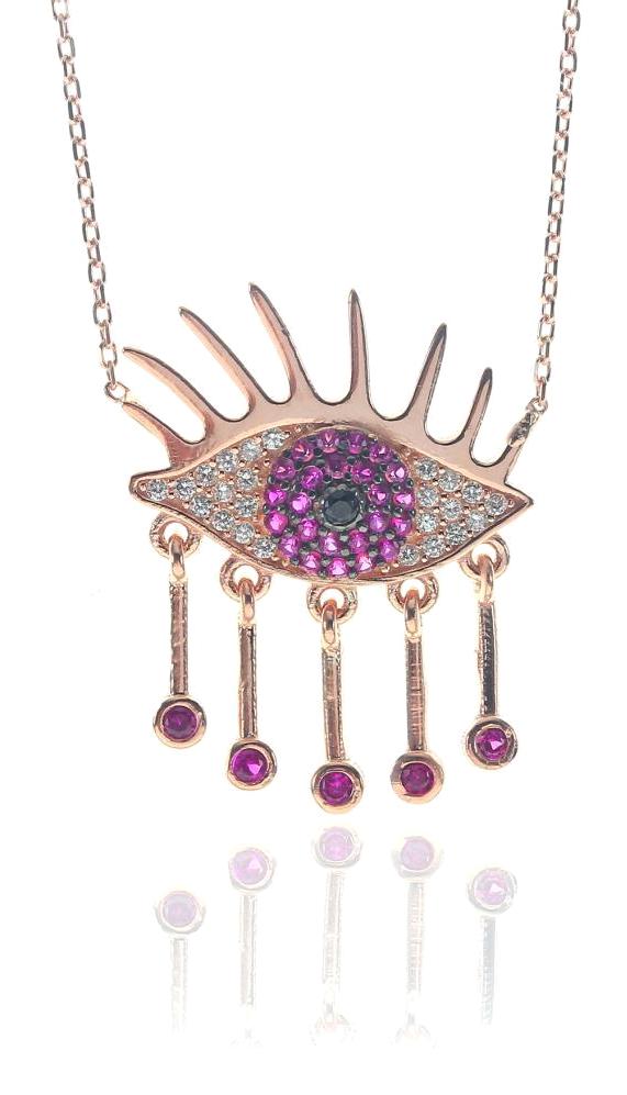 Söğütlü Silver Fuşya Zirkon Taşlı 925 Ayar Kararmayan Forse Zincir Kadın Gümüş Kolye 42 cm
