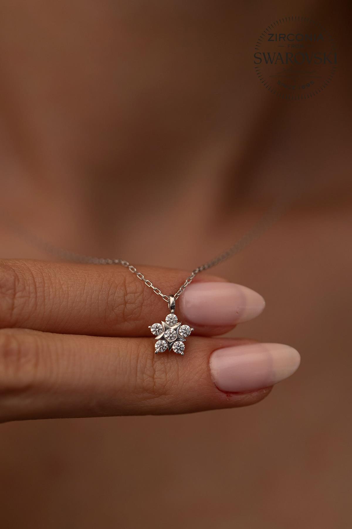 Swarovski Gri Zirkon Taşlı Kararmayan Düz Zincir Kadın Gümüş Kolye 45 cm