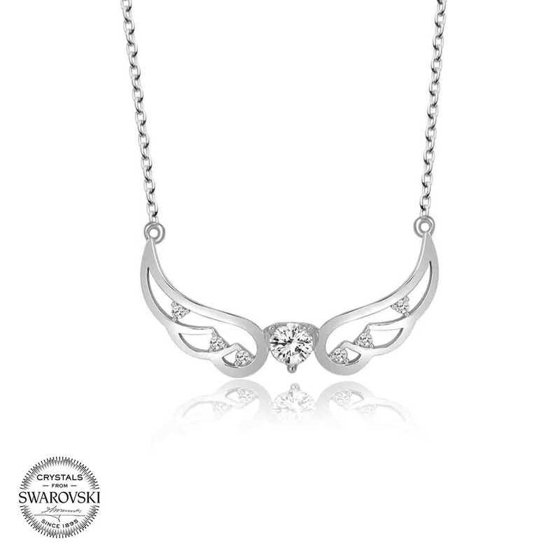 Supertrend Beyaz Swarovski Taşlı 925 Ayar Kararmayan Kanat Zincir Kadın Gümüş Kolye 50 cm