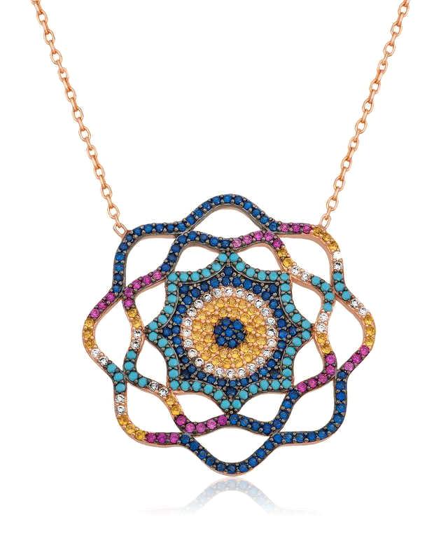 Pirmoda Baykuş Çok Renkli Zirkon Taşlı 925 Ayar Kararmayan Forse Zincir Kadın Gümüş Kolye 45 cm