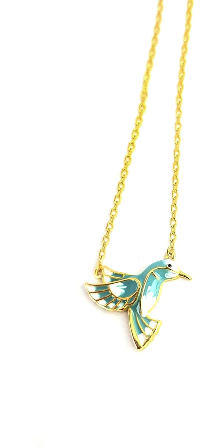 Oseshop Anka Kuşu Mavi Zirkon Taşlı 925 Ayar Kararmayan Forse Zincir Kadın Gümüş Kolye 45 cm