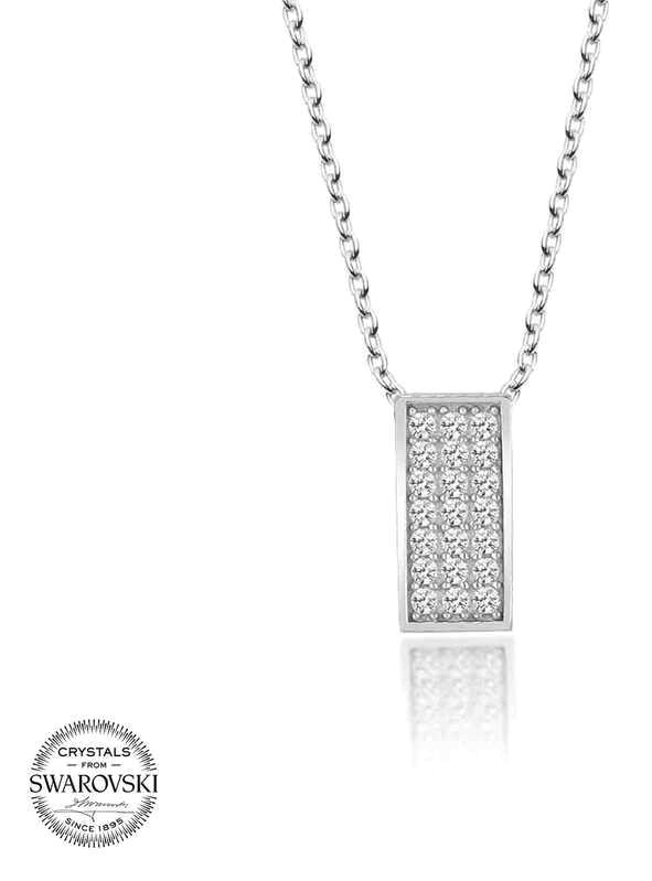 Supertrend Beyaz Swarovski Taşlı 925 Ayar Kararmayan Dikdörtgen Zincir Kadın Gümüş Kolye 50 cm