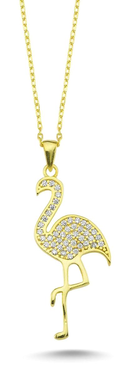 Online Takı Beyaz Zirkon Taşlı 925 Ayar Kararmayan Flamingo Forse Zincir Kadın Gümüş Kolye 45 cm