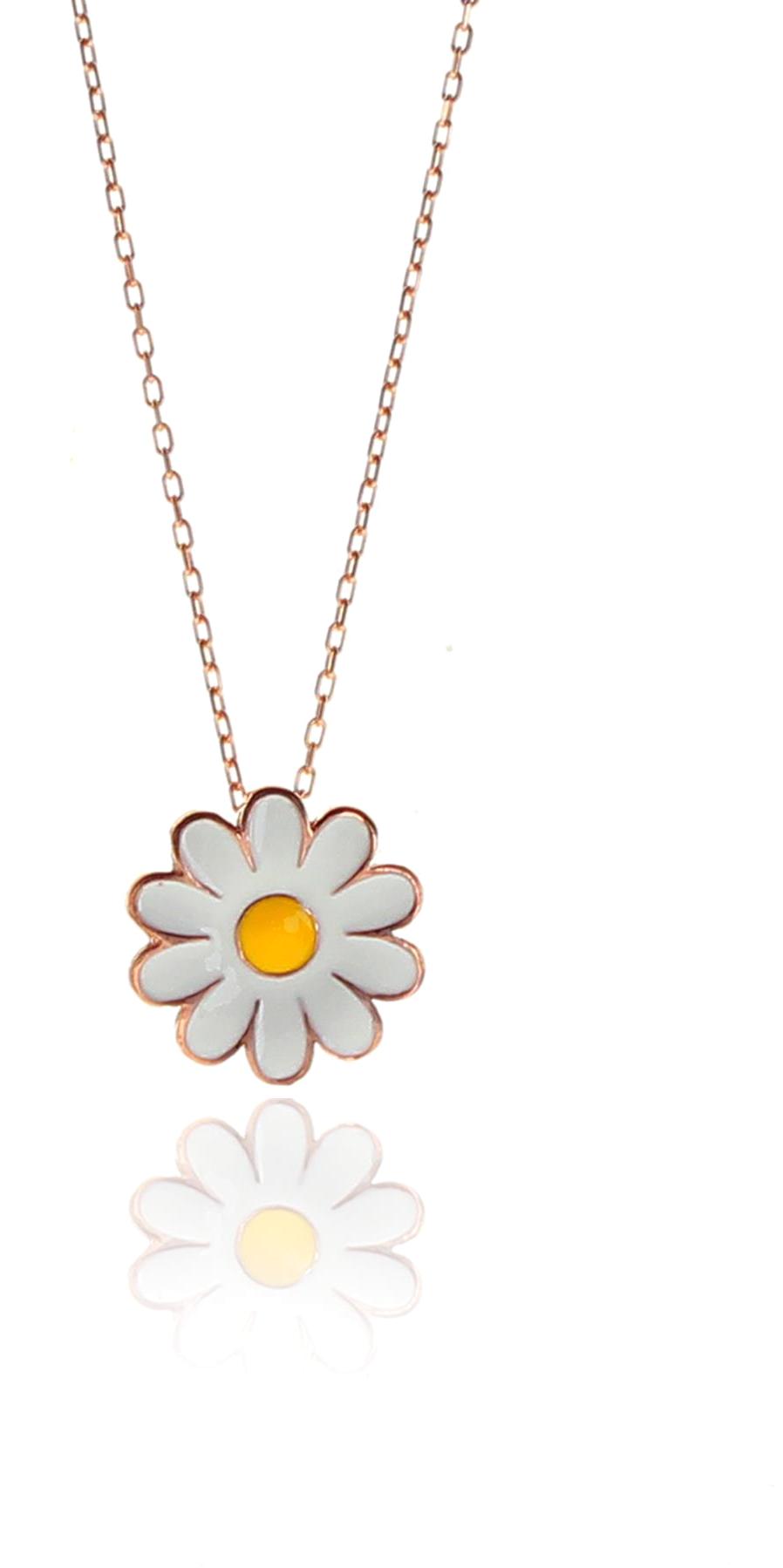 Söğütlü Silver Sarı Taşlı 925 Ayar Kararmayan Papatya Forse Zincir Kadın Gümüş Kolye 42 cm