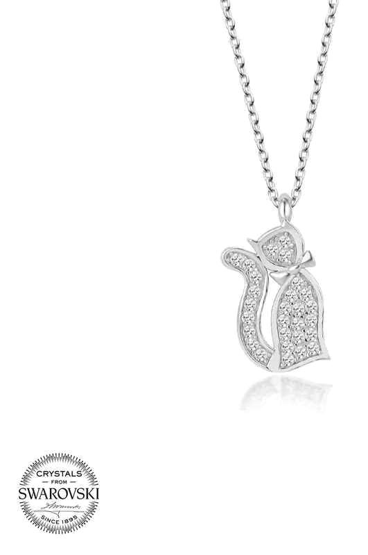 Supertrend Beyaz Swarovski Taşlı 925 Ayar Kararmayan Kedi Zincir Kadın Gümüş Kolye 50 cm