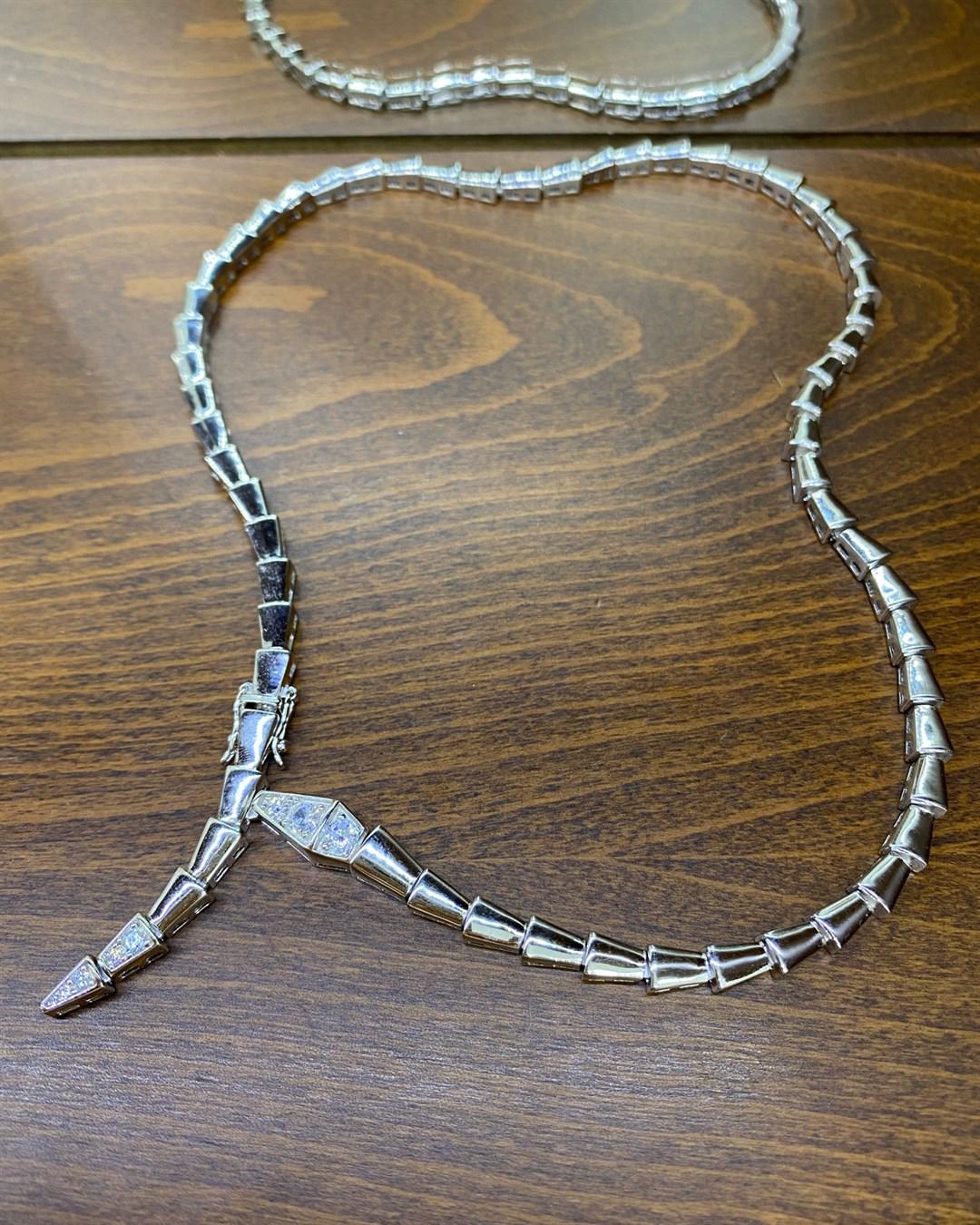 Best Mysilver Beyaz Zirkon Taşlı 925 Ayar Kararmayan Yılan Zincir Kadın Gümüş Kolye 45 cm