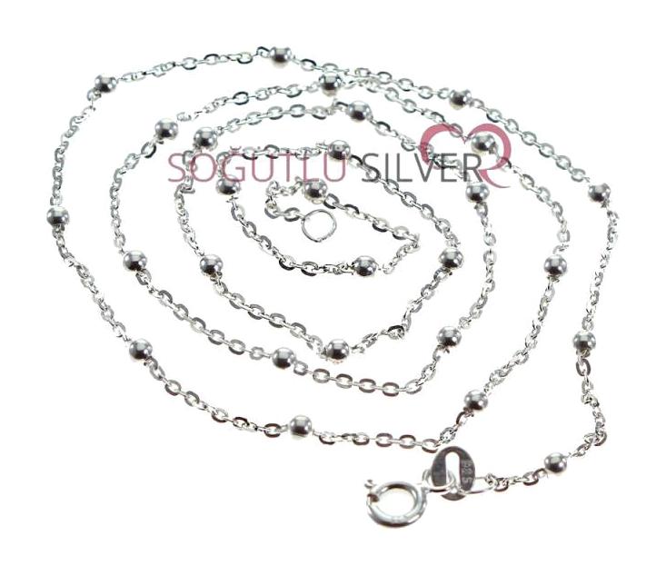 Söğütlü Silver 925 Ayar Kararmayan Top Forse Zincir Kadın Gümüş Kolye 45 cm
