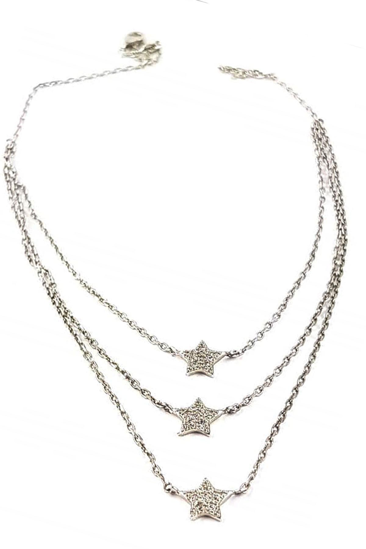 Oseshop Beyaz Zirkon Taşlı 925 Ayar Kararmayan Yıldız Forse Zincir Kadın Gümüş Kolye 45 cm