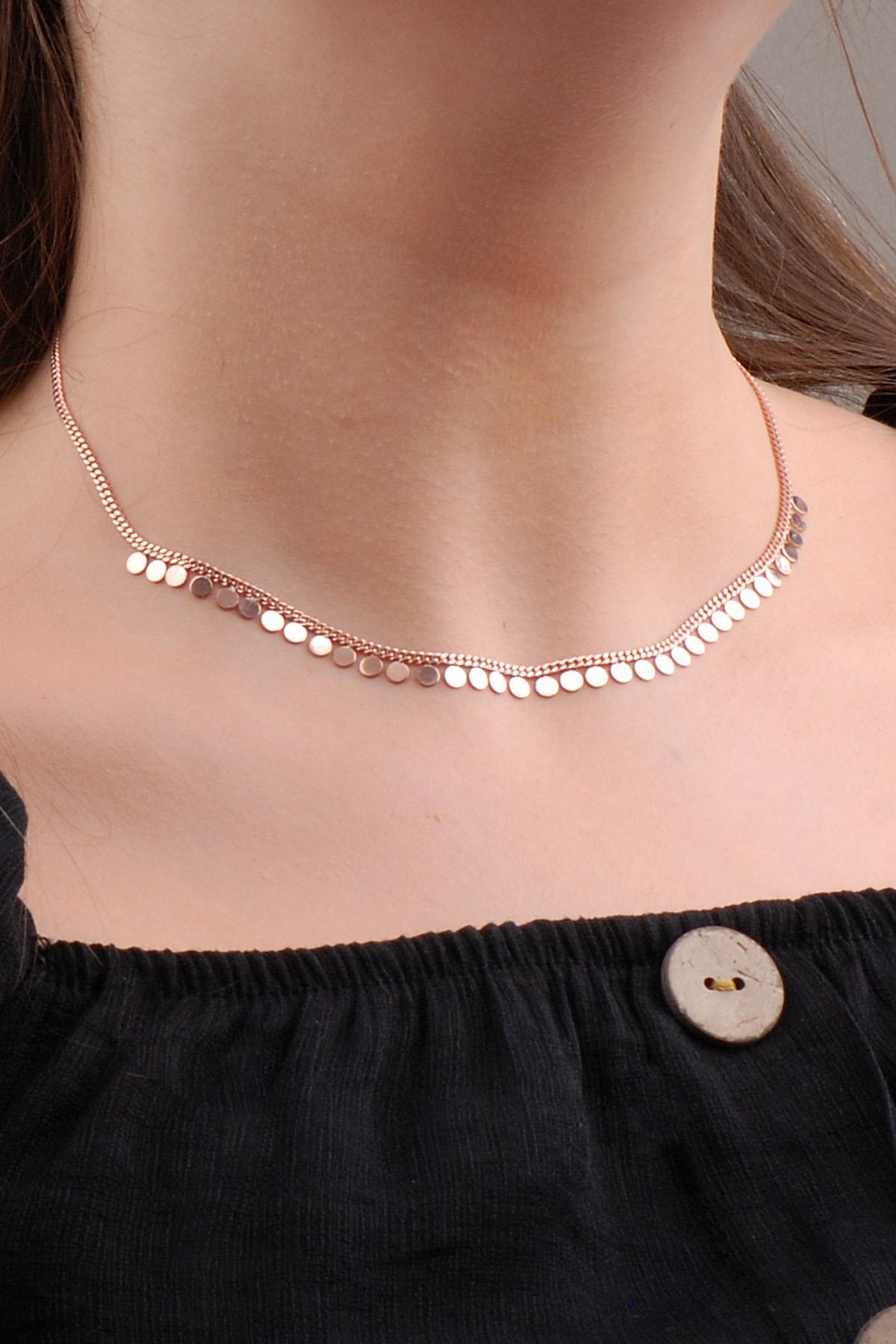Sümer Telkari Kartanesi Beyaz Kararmayan Choker Yassı Zincir Kadın Gümüş Kolye 47 cm