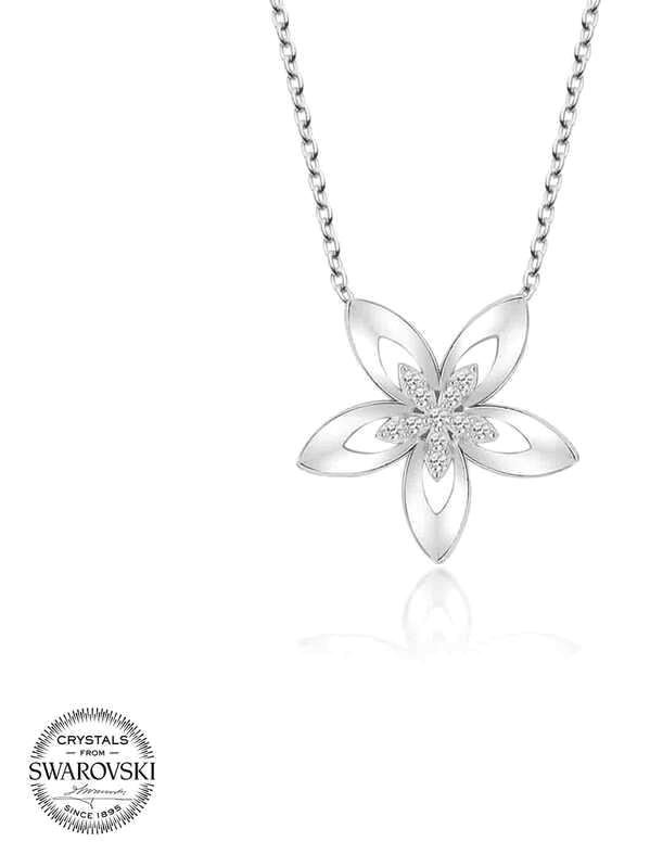Supertrend Beyaz Swarovski Taşlı 925 Ayar Kararmayan Çiçek Zincir Kadın Gümüş Kolye 50 cm