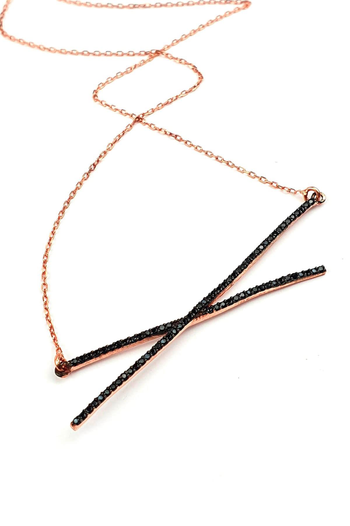 Oseshop Siyah Oniks Taşlı 925 Ayar Kararmayan Forse Zincir Kadın Gümüş Kolye 45 cm