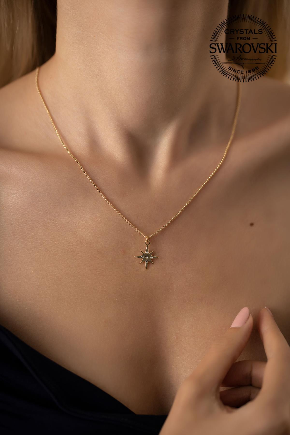 Swarovski Beyaz Swarovski Taşlı Evet Kararmayan Düz Zincir Kadın Gümüş Kolye 45 cm