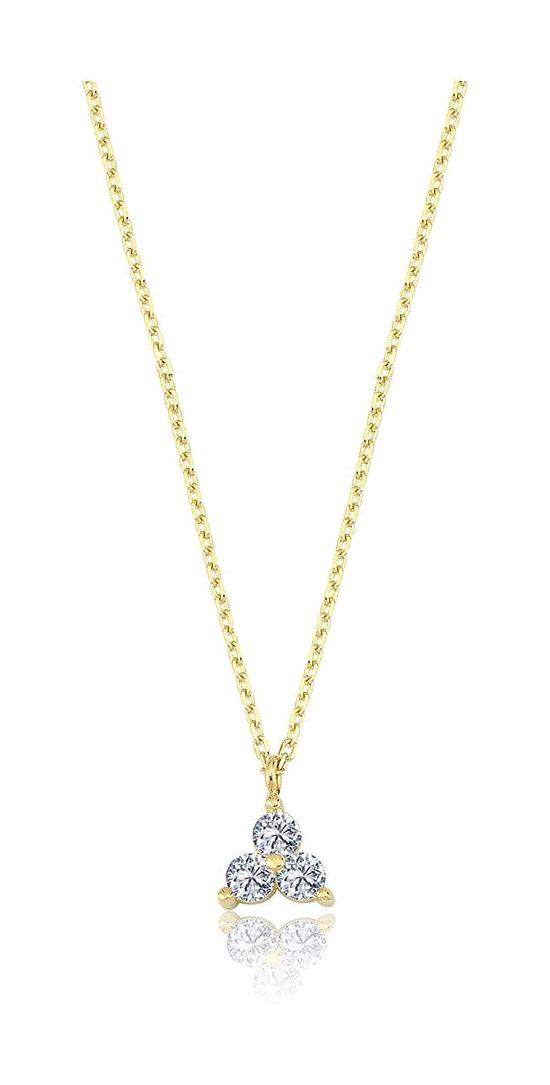 Fasekgold Yuvarlak Beyaz Zirkon Taşlı Kararmayan Düz Zincir Kadın Gümüş Kolye 45 cm