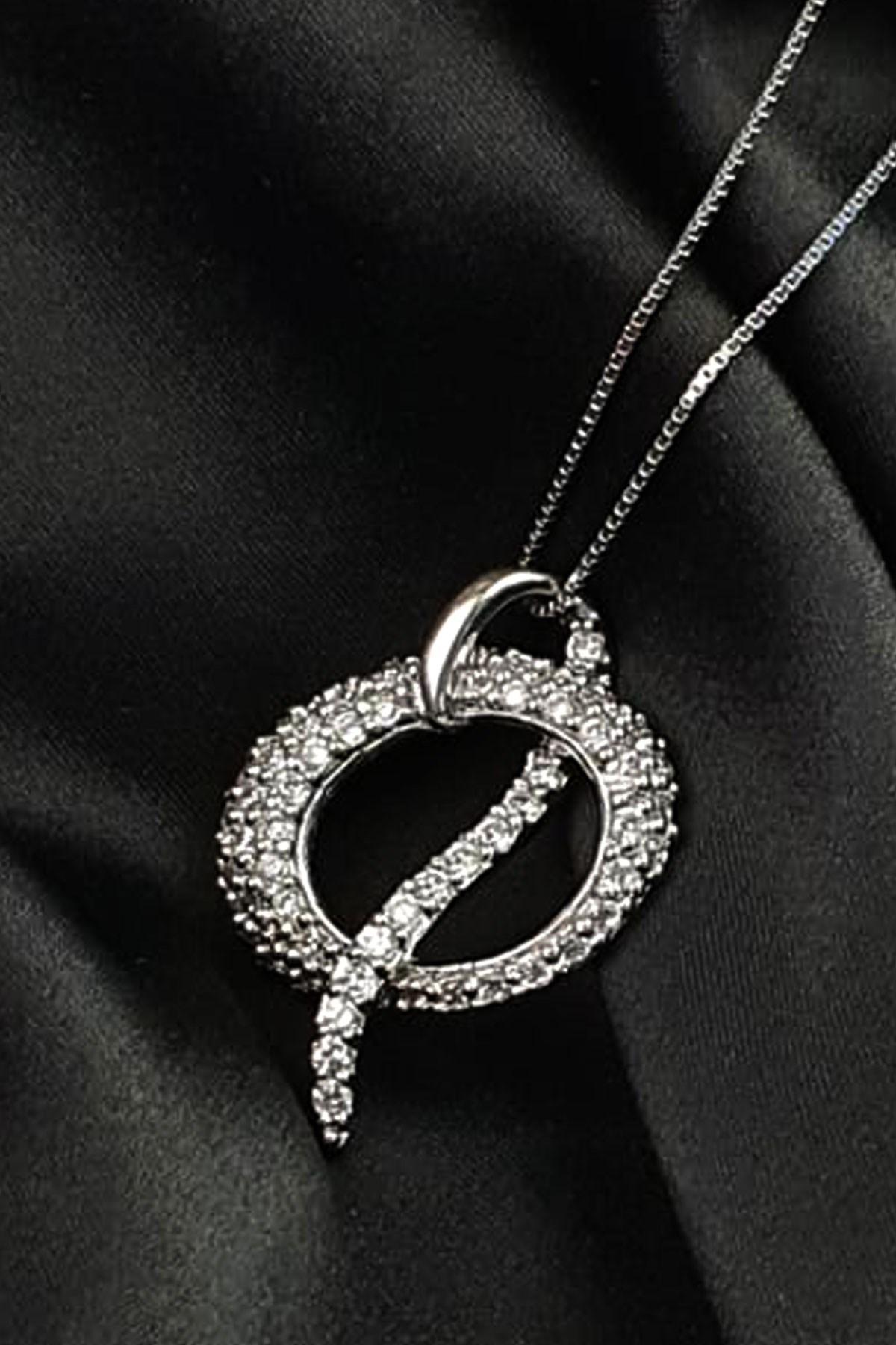 Oseshop Daire Beyaz Zirkon Taşlı 925 Ayar Kararmayan Forse Zincir Kadın Gümüş Kolye 45 cm