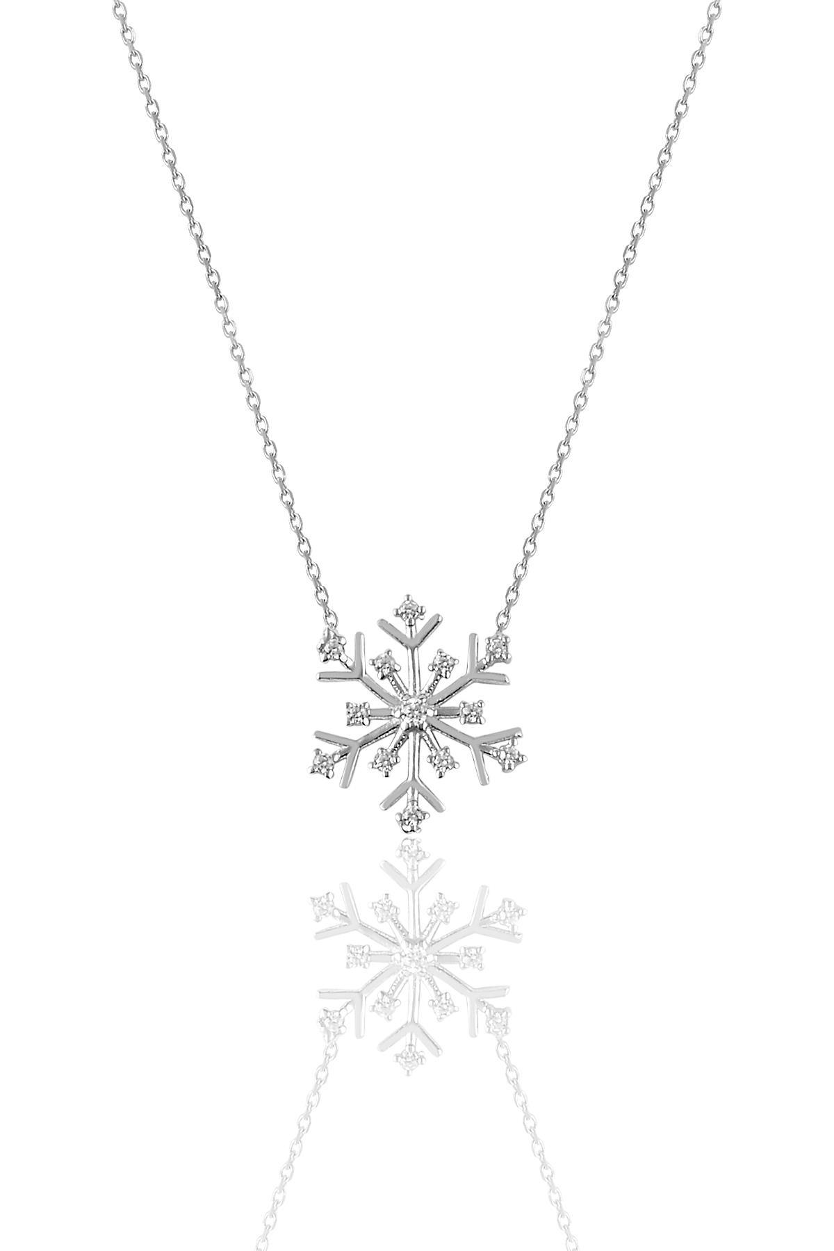Söğütlü Silver Beyaz Zirkon Taşlı 925 Ayar Kararmayan Kar Tanesi Forse Zincir Kadın Gümüş Kolye 42 cm