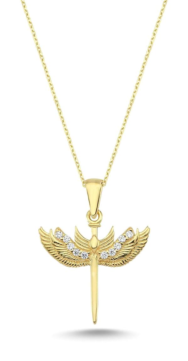 Online Takı Beyaz Zirkon Taşlı 925 Ayar Kararmayan Melek Forse Zincir Kadın Gümüş Kolye 45 cm