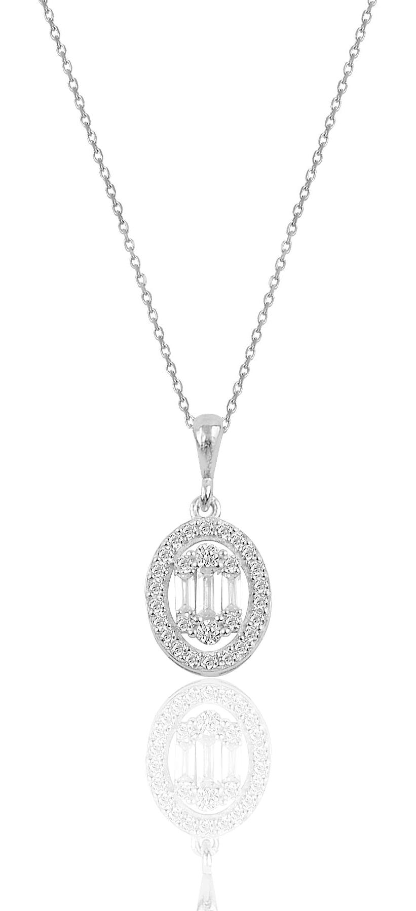 Söğütlü Silver Oval Beyaz Zirkon Taşlı 925 Ayar Kararmayan Forse Zincir Kadın Gümüş Kolye 45 cm