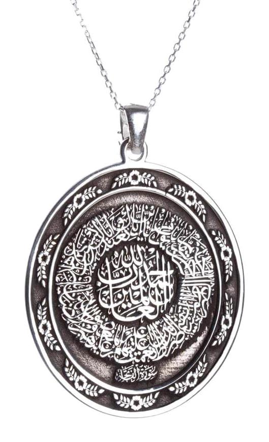 Anı Yüzük Yazılı Beyaz Fatiha Suresi Zincir Kadın Gümüş Kolye