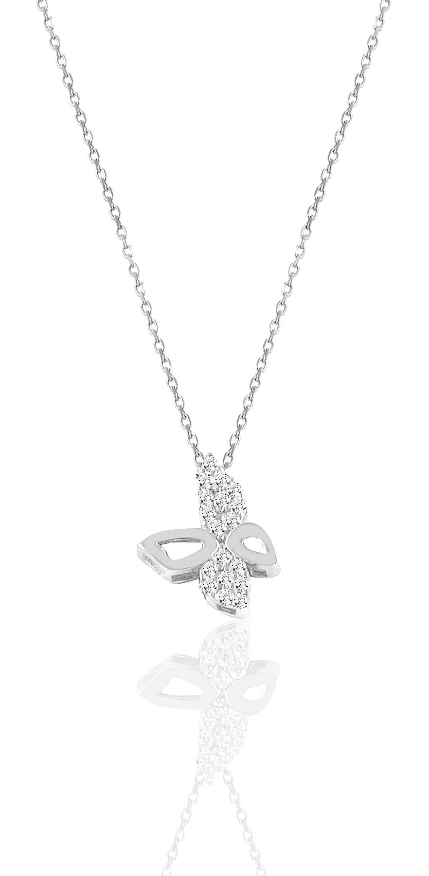 Söğütlü Silver Beyaz Zirkon Taşlı 925 Ayar Kararmayan Kelebek Forse Zincir Kadın Gümüş Kolye 40 cm