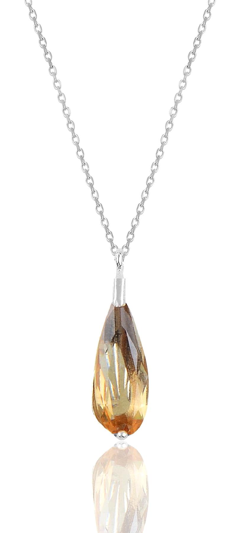 Söğütlü Silver Damla Sarı Sitrin Taşlı 925 Ayar Kararmayan Forse Zincir Kadın Gümüş Kolye 45 cm