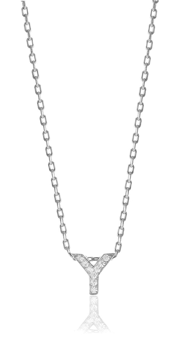 Söğütlü Silver Beyaz Zirkon Taşlı Y Harfli 925 Ayar Kararmayan Forse Zincir Kadın Gümüş Kolye 40 cm