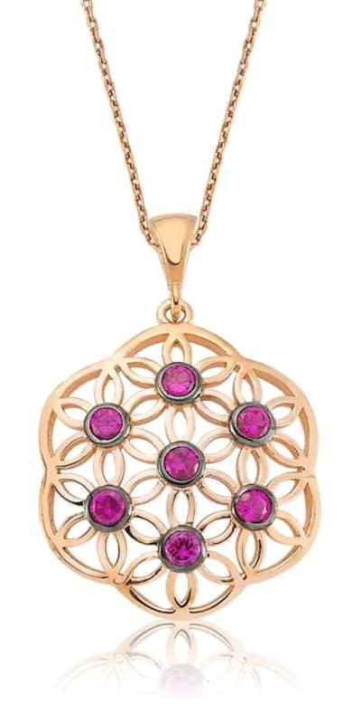 Supertrend Pembe Zirkon Taşlı 925 Ayar Kararmayan Yaşam Çiçeği Zincir Kadın Gümüş Kolye 45 cm