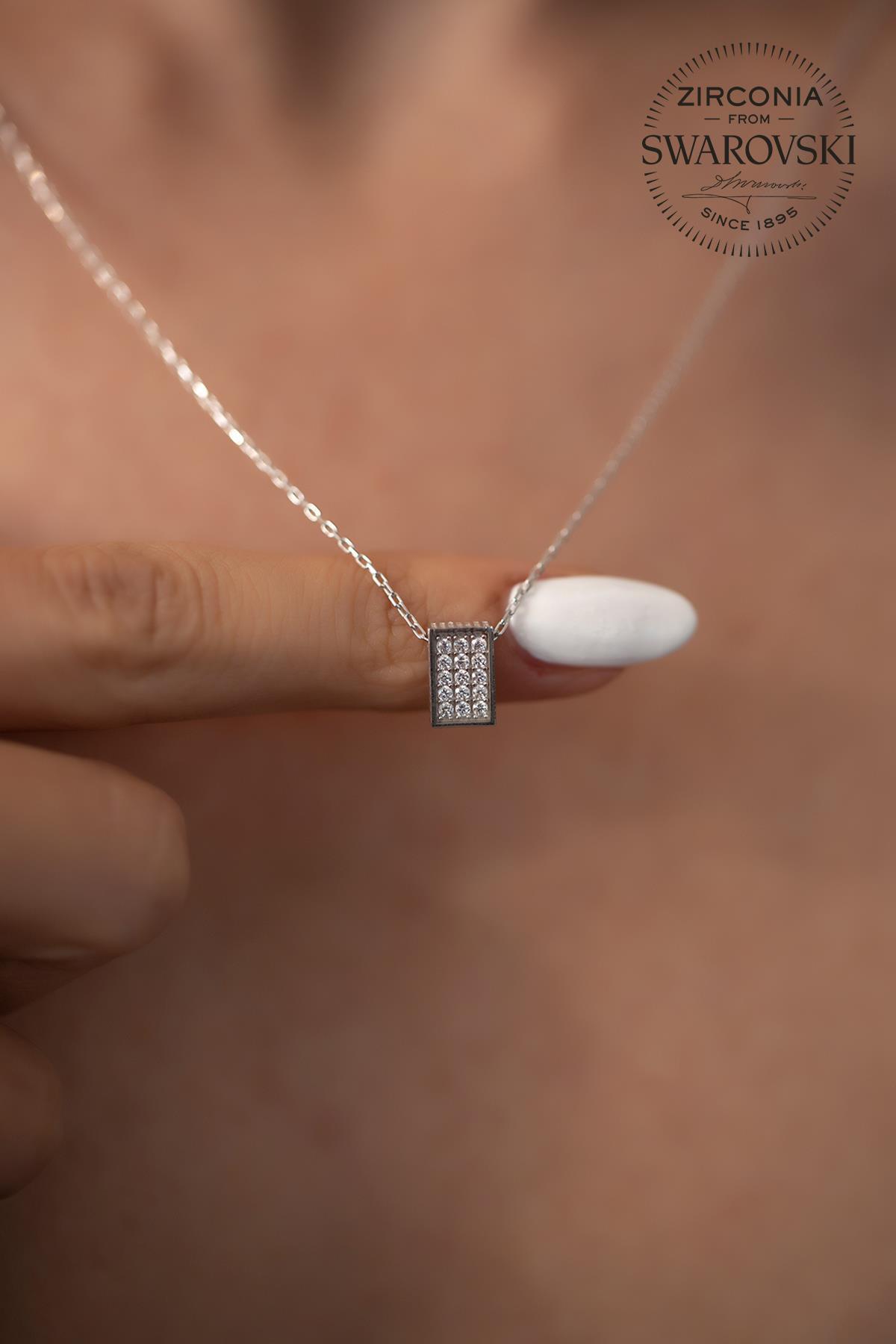 Swarovski Beyaz Zirkon Taşlı Kararmayan Kalp Düz Zincir Kadın Gümüş Kolye 45 cm