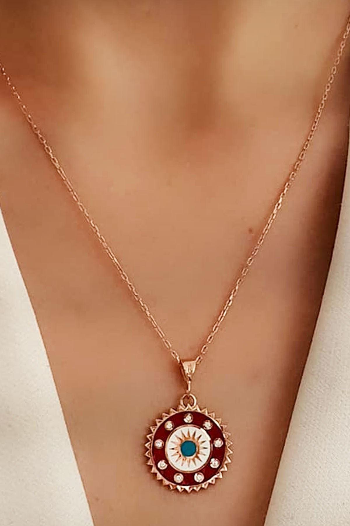 Oseshop Beyaz Zirkon Taşlı 925 Ayar Kararmayan Daire Forse Zincir Kadın Gümüş Kolye 50 cm