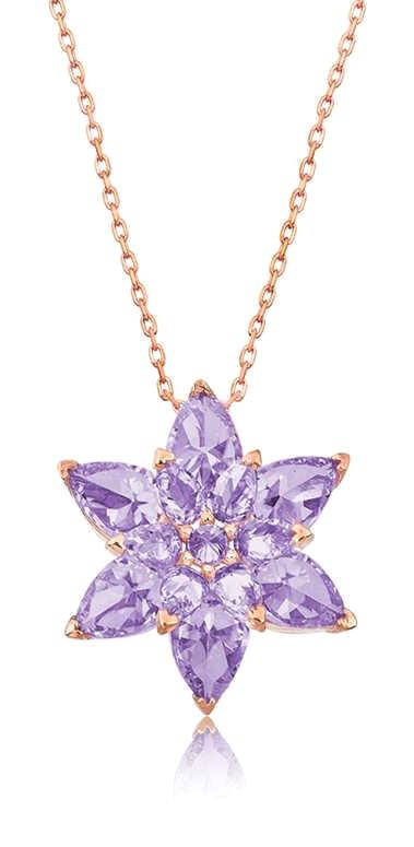 Supertrend Lila Zirkon Taşlı 925 Ayar Kararmayan Lotus Çiçeği Zincir Kadın Gümüş Kolye 45 cm