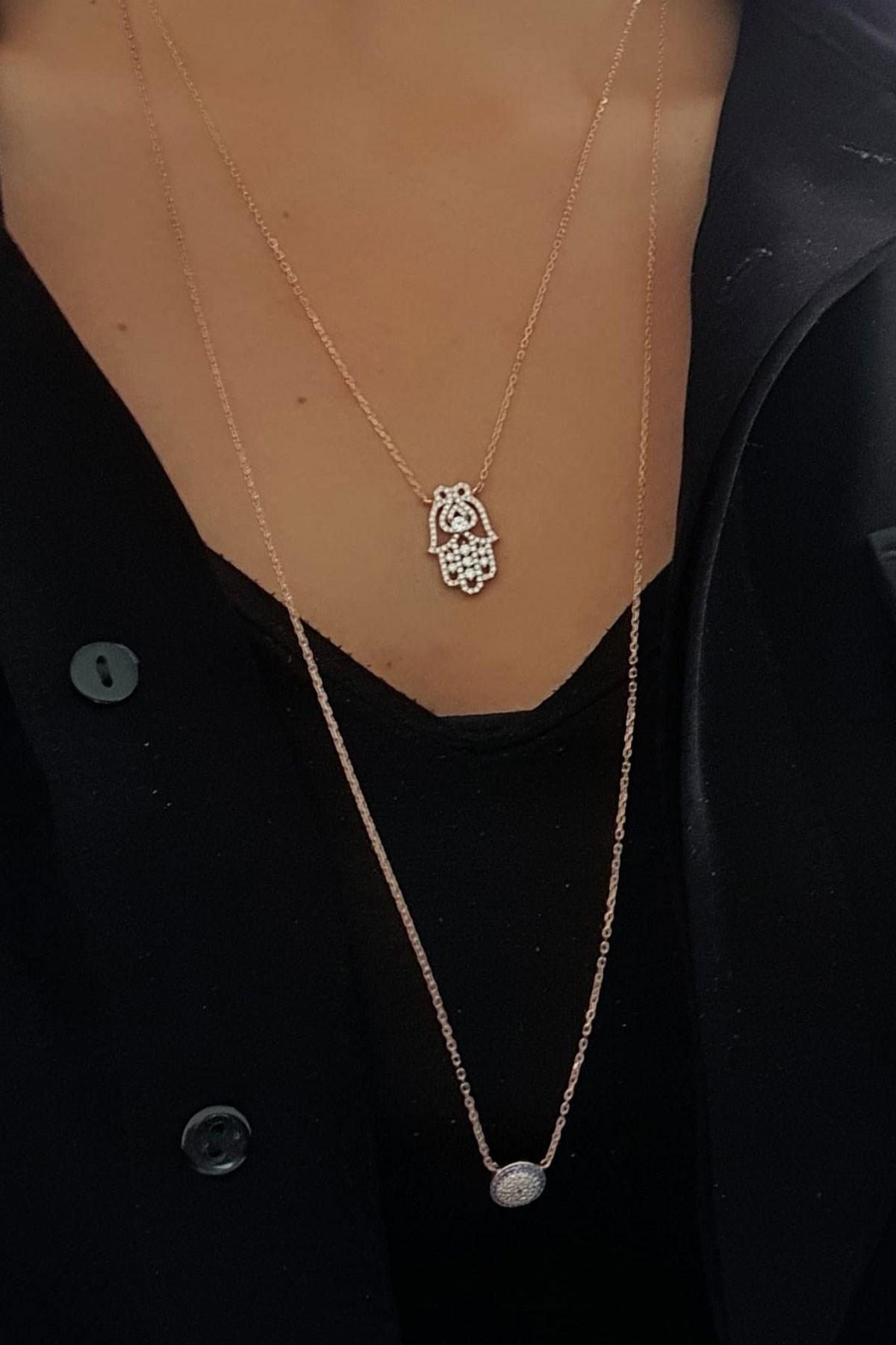 Oseshop Beyaz Taşlı 925 Ayar Kararmayan Fatma Ana Eli Forse Zincir Kadın Gümüş Kolye 45 cm