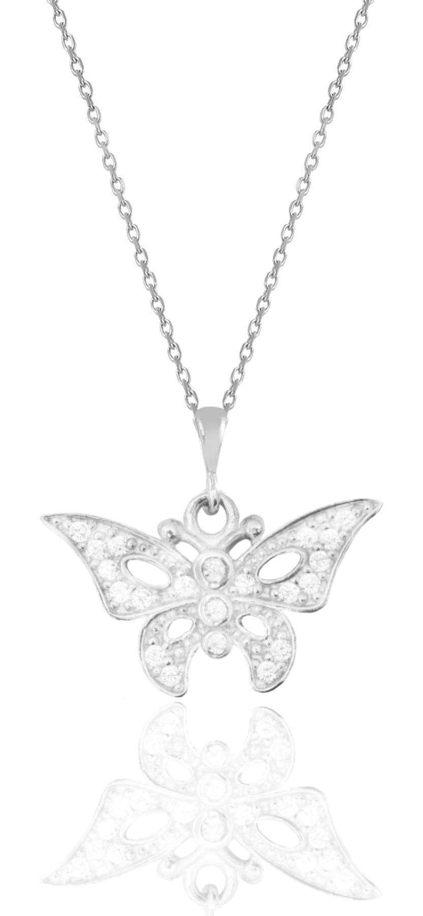 Söğütlü Silver Beyaz Zirkon Taşlı 925 Ayar Kararmayan Kelebek Forse Zincir Kadın Gümüş Kolye 45 cm
