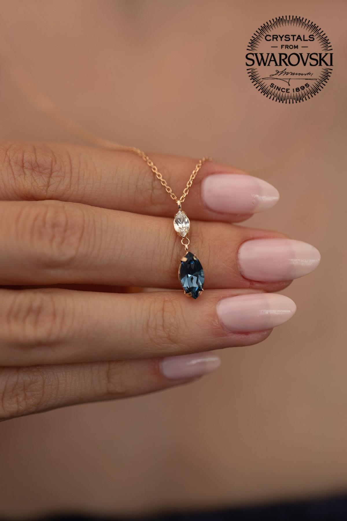 Swarovski Gri Swarovski Taşlı Kararmayan Kuğu Düz Zincir Kadın Gümüş Kolye 45 cm