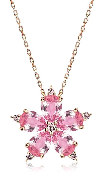 Supertrend Beyaz Pembe Kuvars Taşlı 925 Ayar Kararmayan Kamelya Çiçeği Zincir Kadın Gümüş Kolye 45 cm