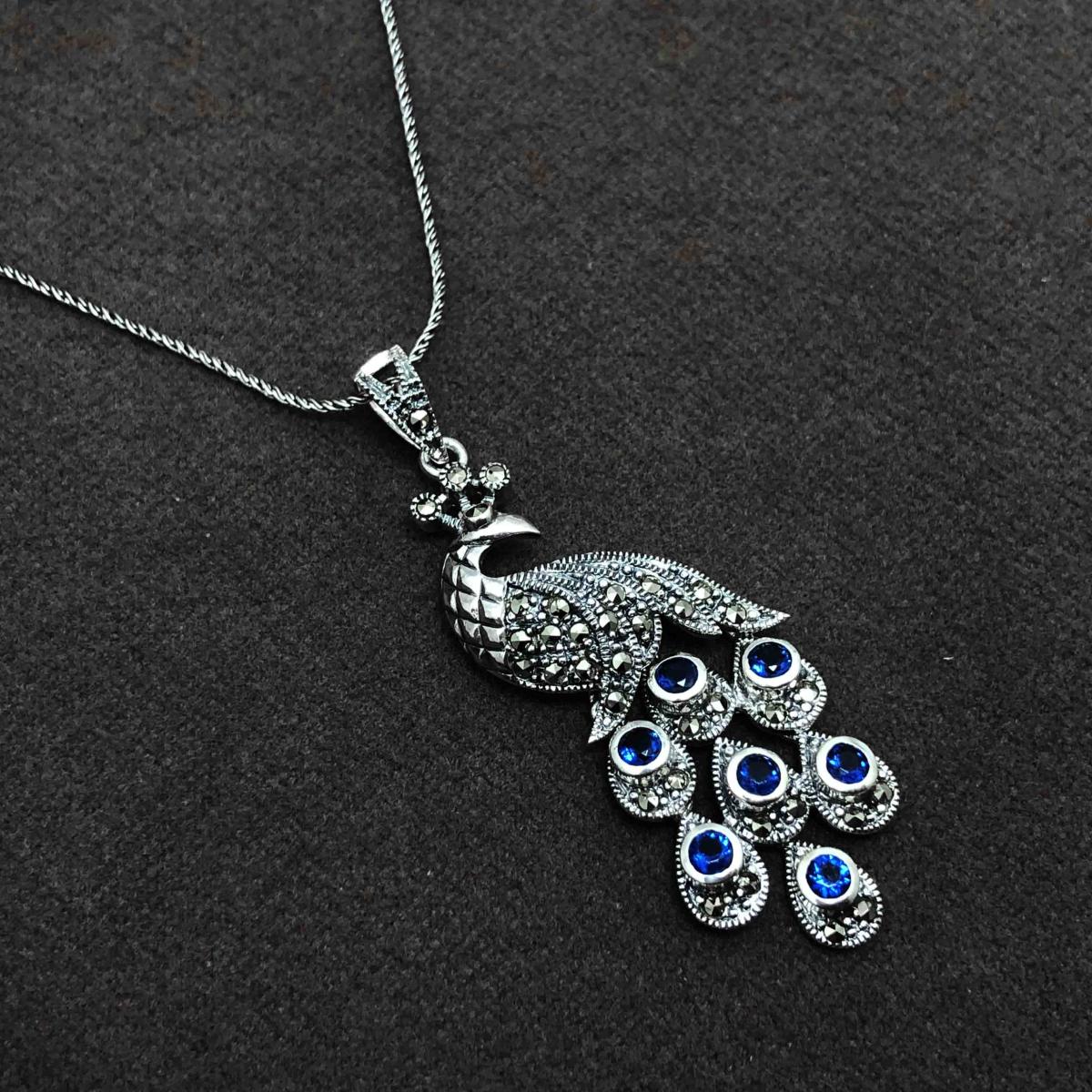 Midyat Nurtaş Gümüş Mavi Safir Taşlı Halka Zincir Kadın Gümüş Kolye 45 cm
