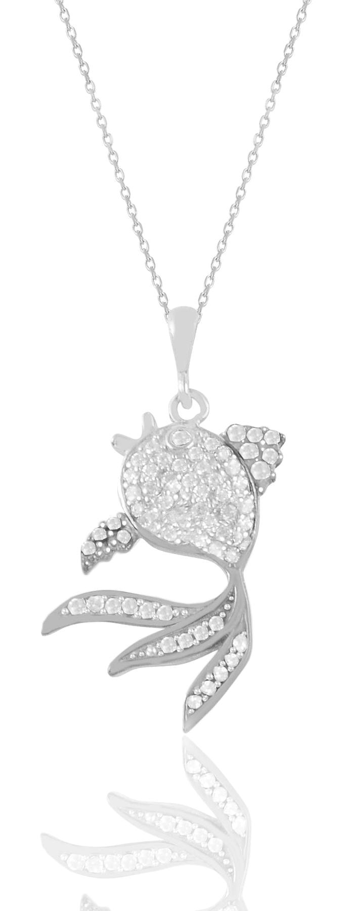 Söğütlü Silver Beyaz Zirkon Taşlı 925 Ayar Kararmayan Balık Forse Zincir Kadın Gümüş Kolye 45 cm