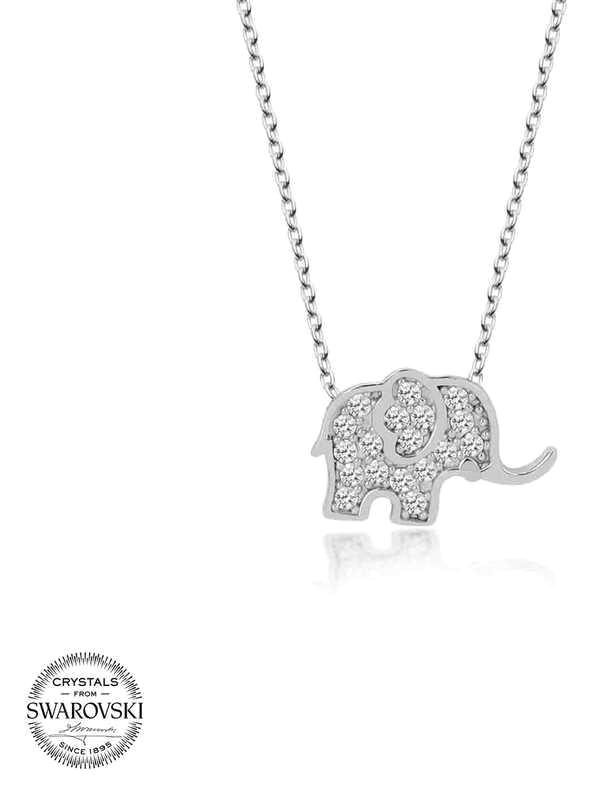 Supertrend Beyaz Swarovski Taşlı 925 Ayar Kararmayan Fil Zincir Kadın Gümüş Kolye 50 cm