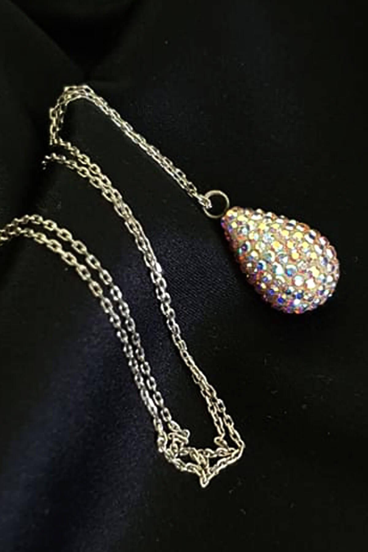 Oseshop Beyaz Swarovski Taşlı 925 Ayar Kararmayan Damla Forse Zincir Kadın Gümüş Kolye 45 cm