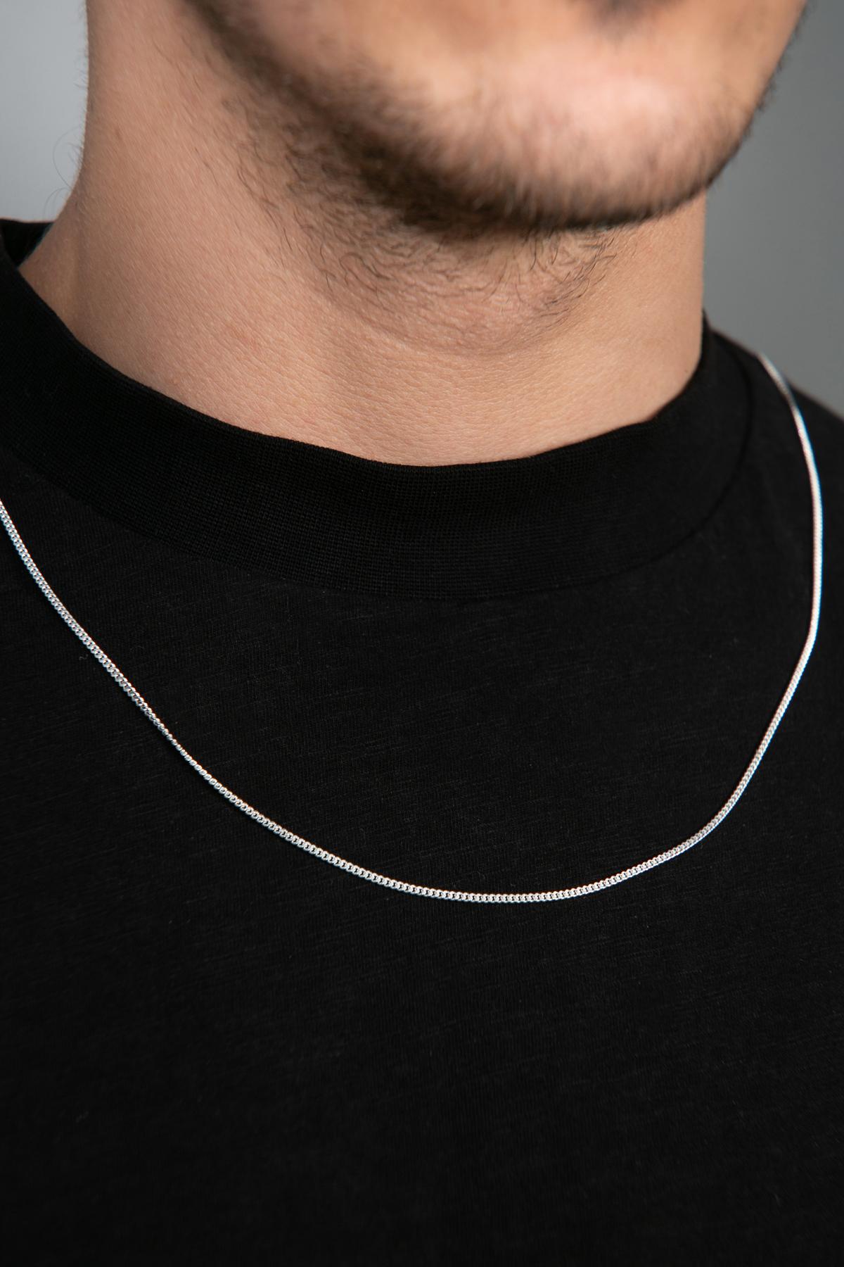 Elika Silver Beyaz 925 Ayar Kararmayan Kar Tanesi Düz Zincir Erkek Gümüş Kolye 50 cm