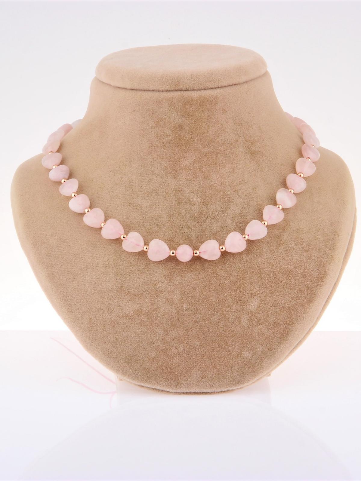 Osmanlı Doğal Taş Pembe Kuvars Taşlı Kalp Zincir Kadın Gümüş Kolye 45 cm