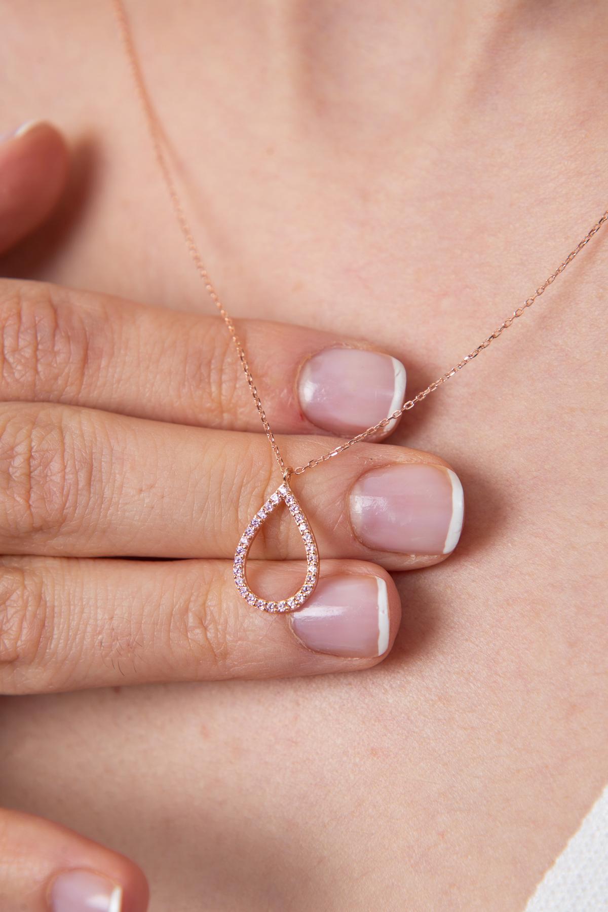 Elika Silver Gezegen Pembe Zirkon Taşlı 925 Ayar Kararmayan Düz Zincir Kadın Gümüş Kolye 43 cm