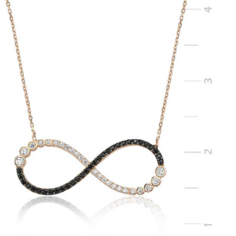 Supertrend Beyaz Siyah Oniks Zirkon Taşlı 925 Ayar Kararmayan Sonsuzluk Zincir Kadın Gümüş Kolye 45 cm