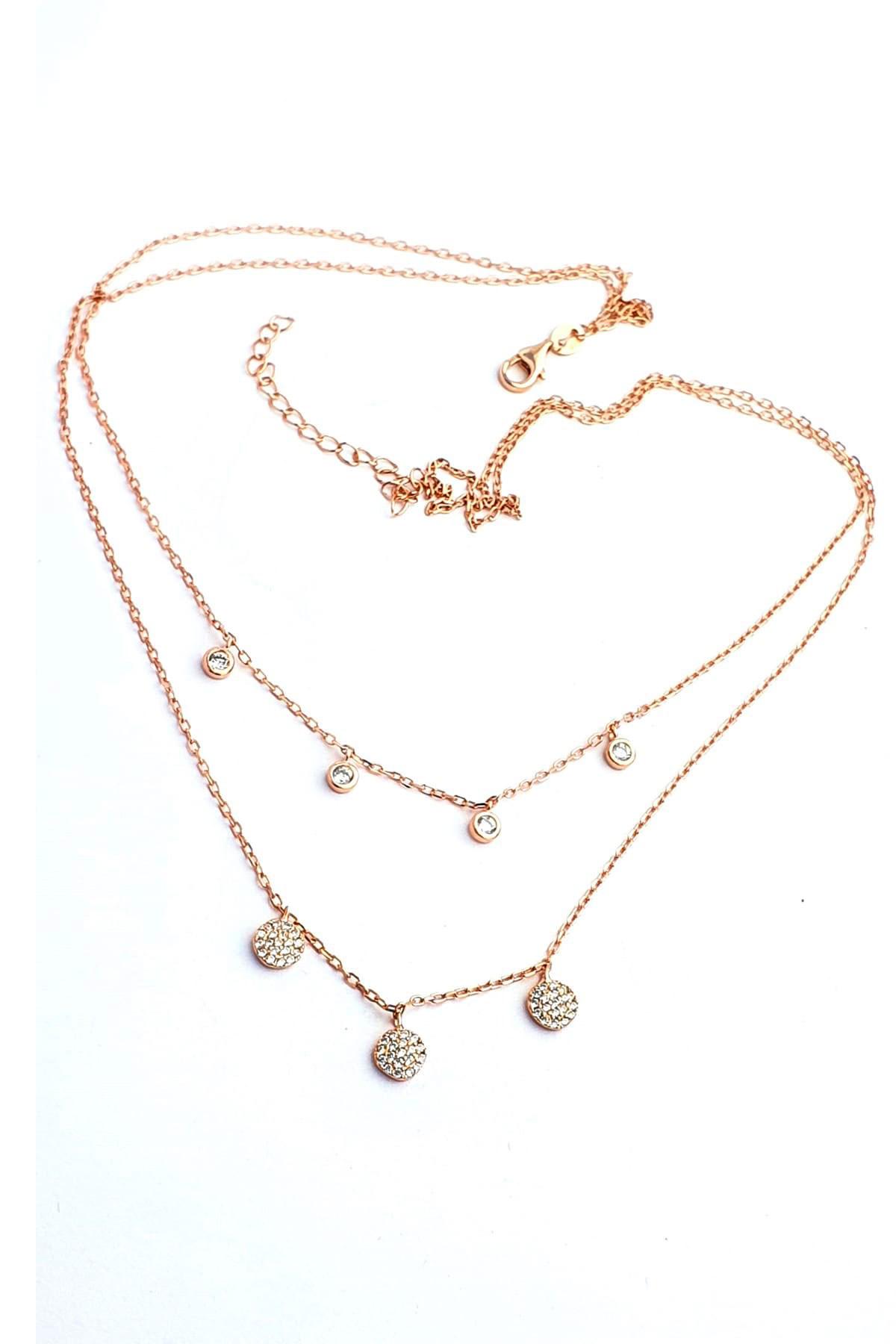 Oseshop Beyaz Swarovski Taşlı 925 Ayar Kararmayan Daire Forse Zincir Kadın Gümüş Kolye 45 cm