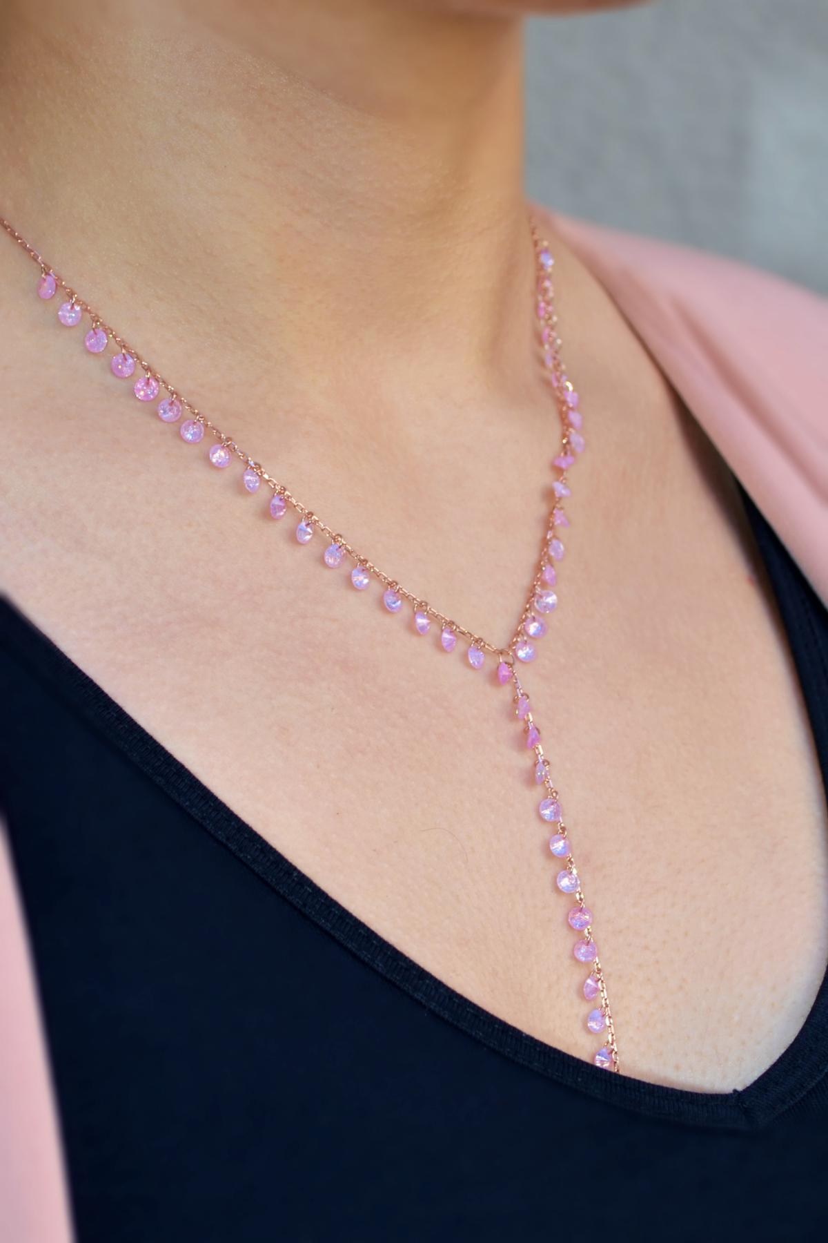Argentum Concept Nazar Pembe Kuvars Taşlı 925 Ayar Düz Zincir Kadın Gümüş Kolye 47 cm