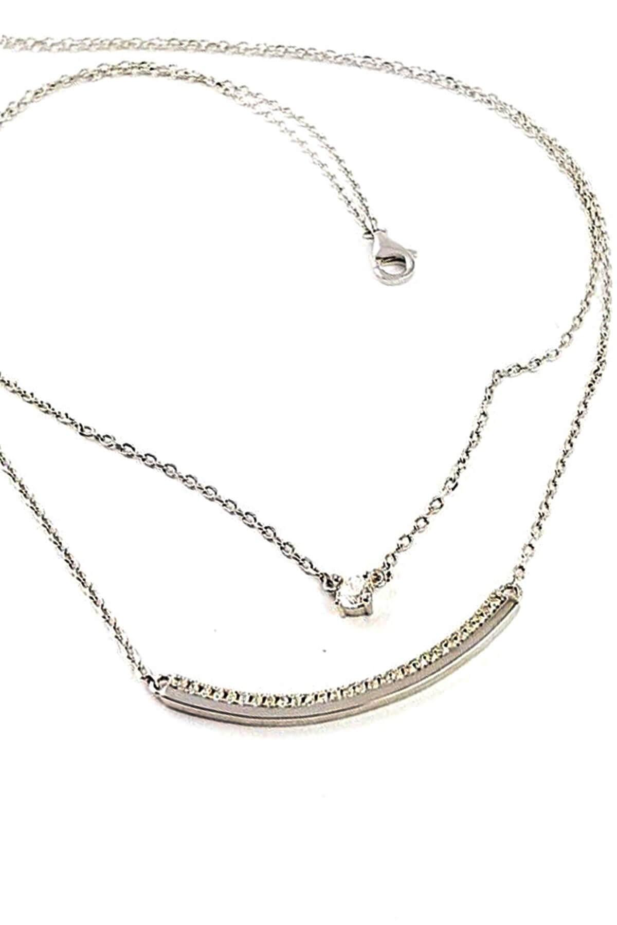 Oseshop Beyaz Swarovski Taşlı 925 Ayar Kararmayan Forse Zincir Kadın Gümüş Kolye 45 cm