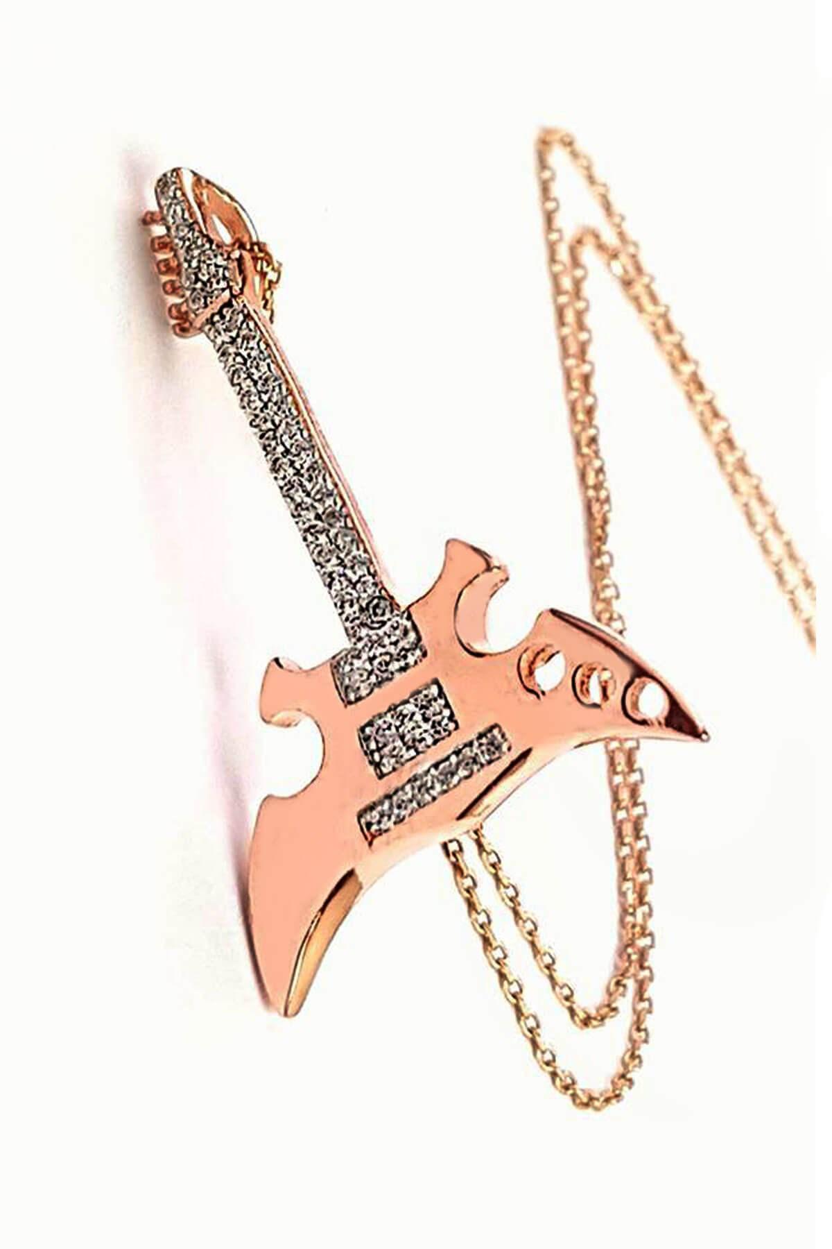 Oseshop Beyaz Zirkon Taşlı 925 Ayar Kararmayan Gitar Forse Zincir Kadın Gümüş Kolye 45 cm