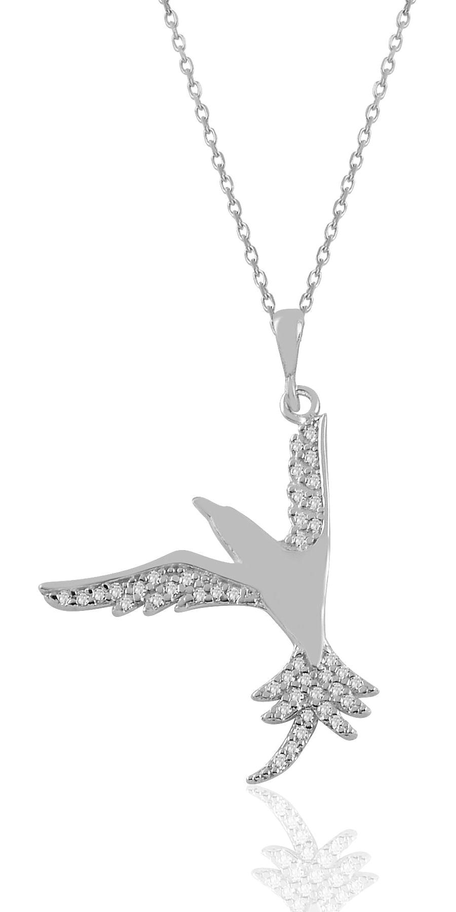 Söğütlü Silver Beyaz Zirkon Taşlı 925 Ayar Kararmayan Kırlangıç Forse Zincir Kadın Gümüş Kolye 45 cm