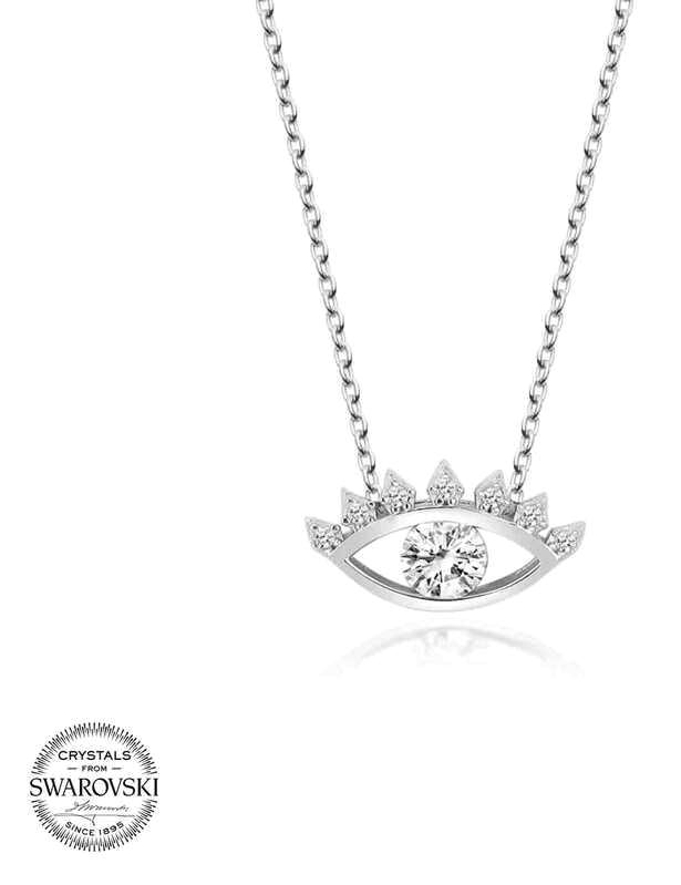 Supertrend Beyaz Swarovski Taşlı 925 Ayar Kararmayan Göz Zincir Kadın Gümüş Kolye 50 cm