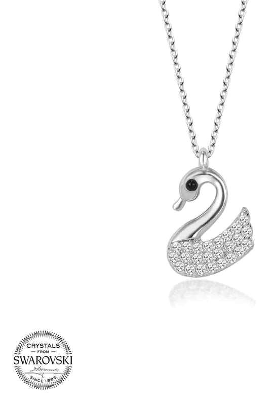 Supertrend Beyaz Swarovski Taşlı 925 Ayar Kararmayan Kuğu Zincir Kadın Gümüş Kolye 50 cm