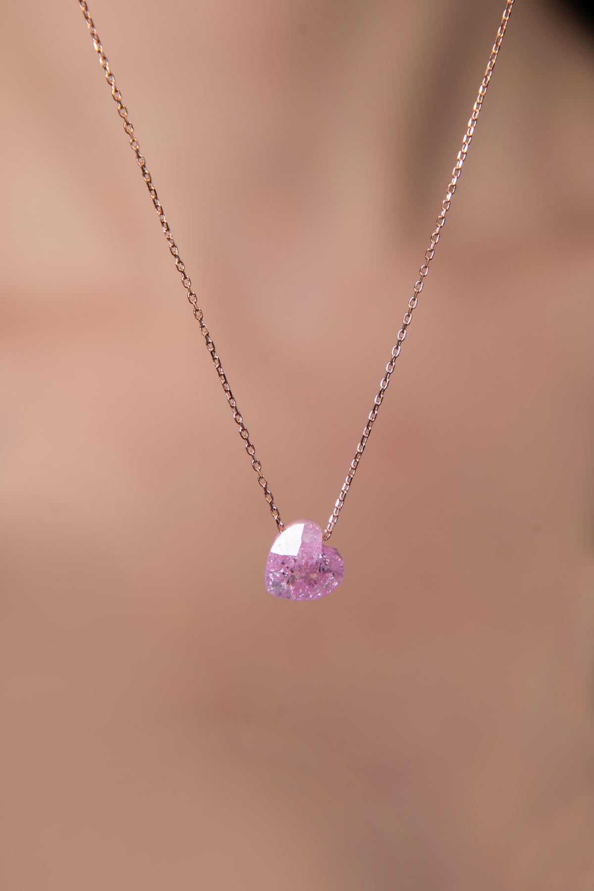 Elika Silver Pembe Zirkon 925 Ayar Kararmayan Ağaç Düz Zincir Kadın Gümüş Kolye 43 cm