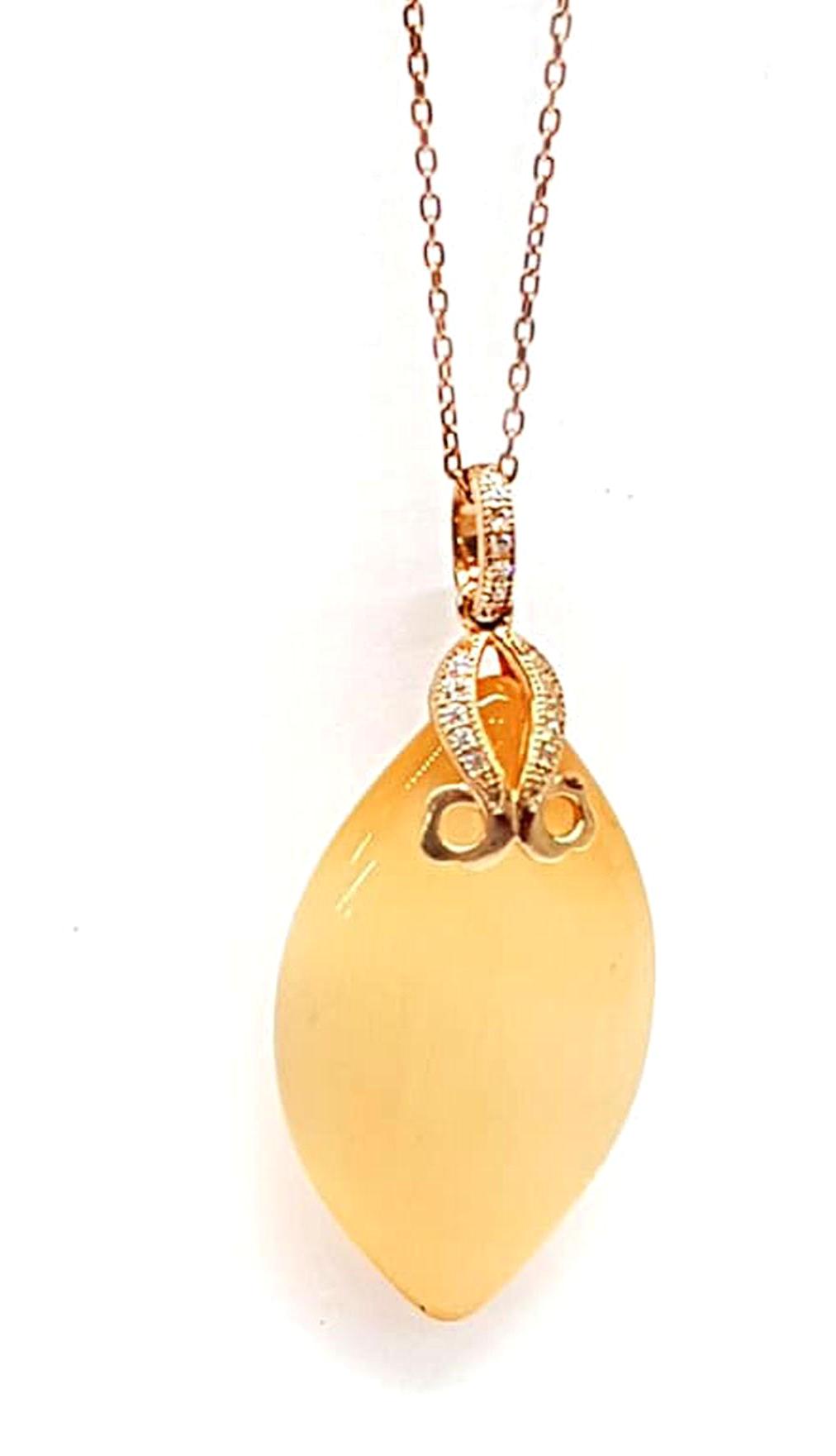 Oseshop Damla Sarı KediGözü Taşlı 925 Ayar Kararmayan Forse Zincir Kadın Gümüş Kolye 45 cm